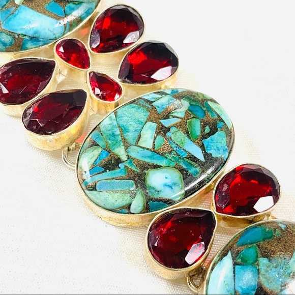 Red faceted gem & turquoise bracelet - Picture 7 of 10